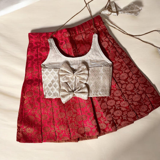 Brocade Floral Red and Ivory Set