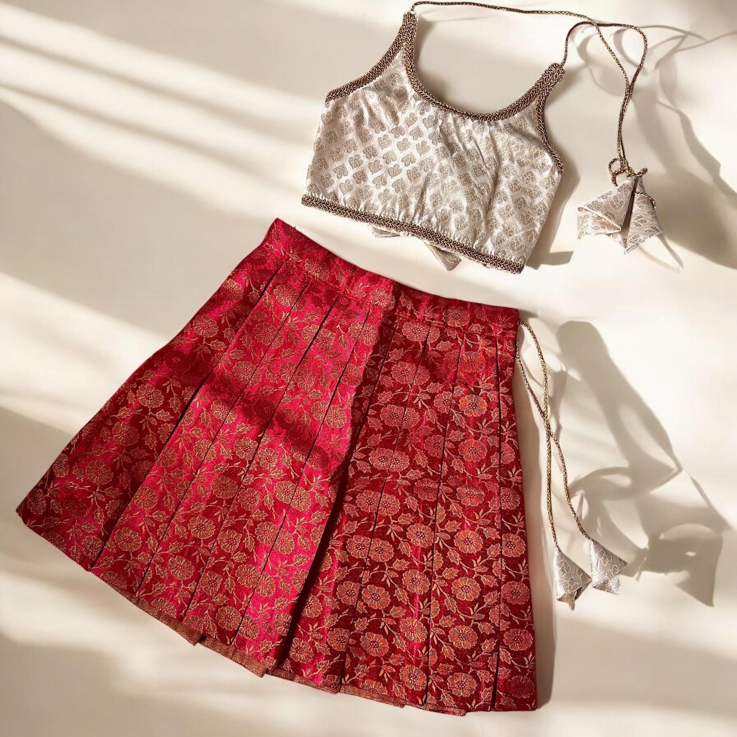 Brocade Floral Red and Ivory Set