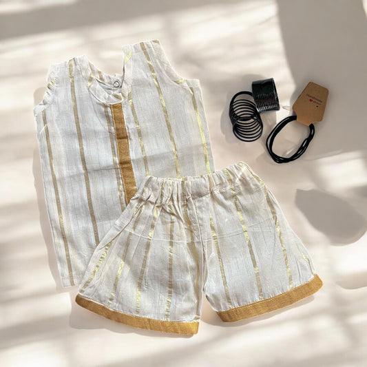Gold-Striped Kurta & Shorts Set