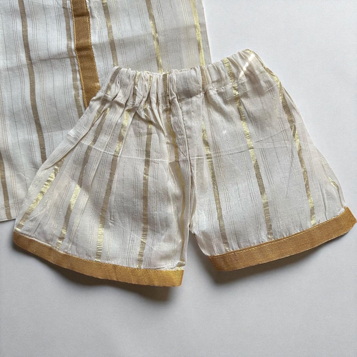 Gold-Striped Kurta & Shorts Set
