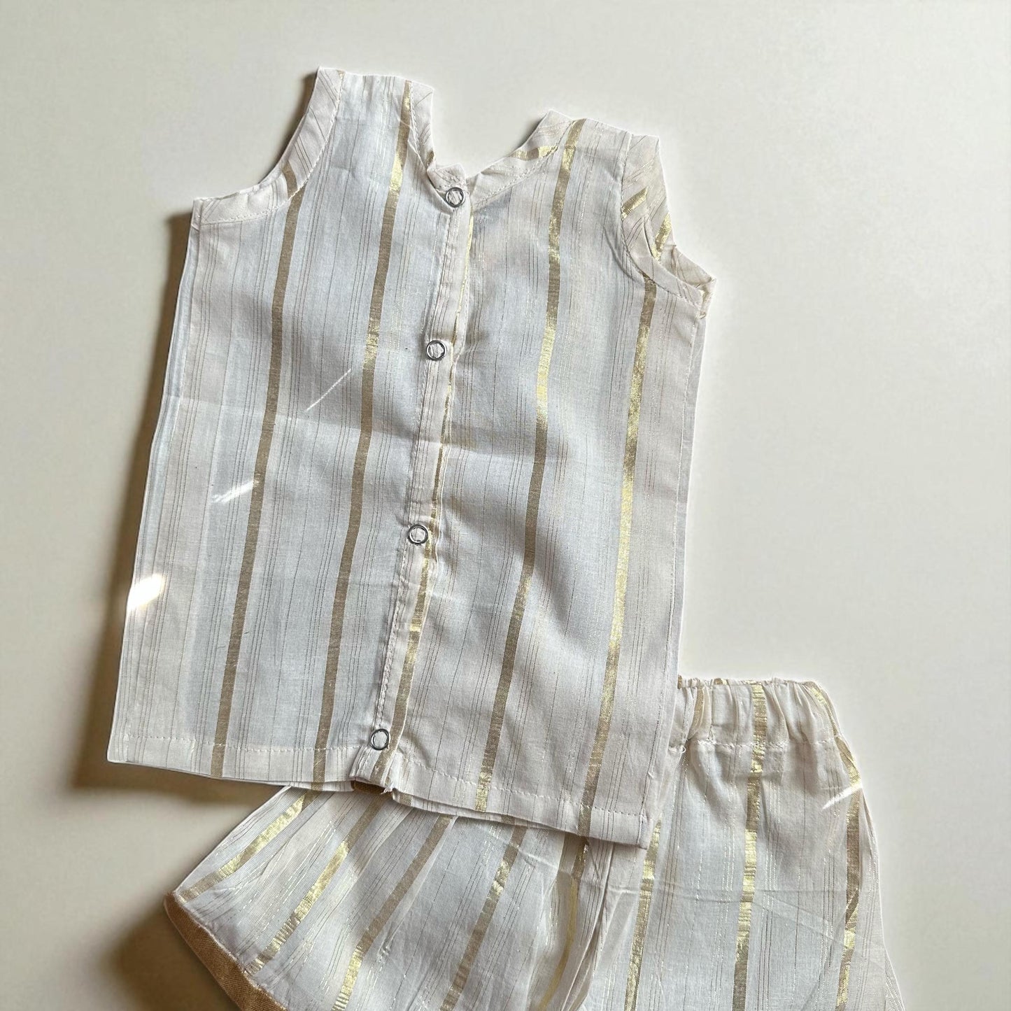 Gold-Striped Kurta & Shorts Set