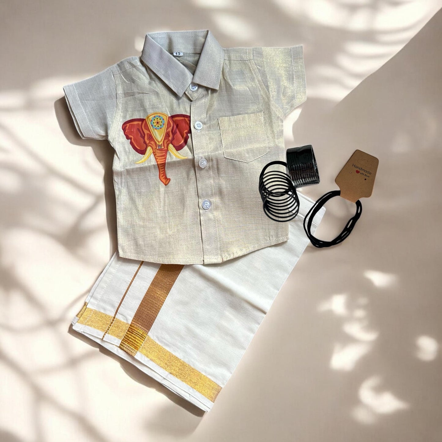 Gold tissue shirt and Mundu Set