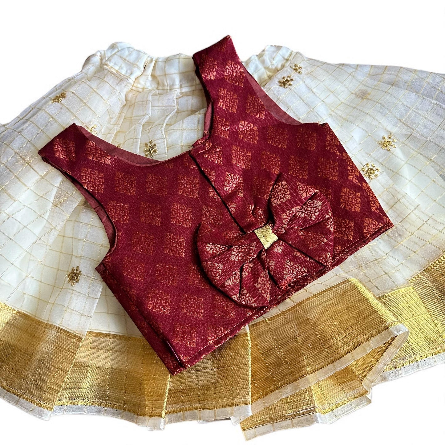 Cotton Brocade Blouse and Organza Skirt Set