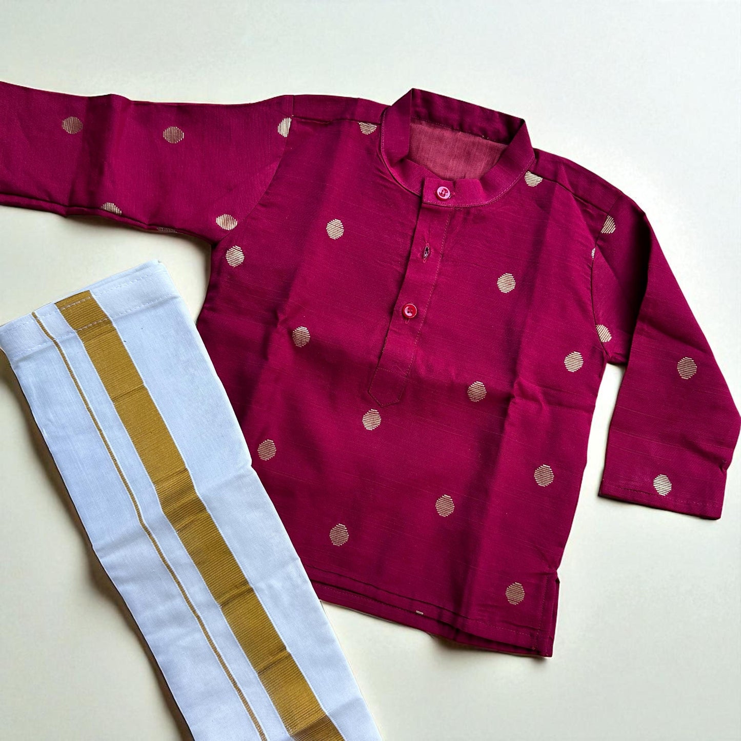 Maroon Polka Dots Boys Kurta
