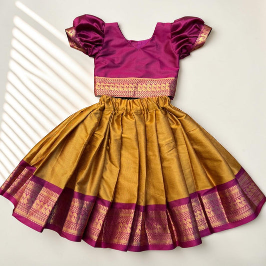 Pre-order: Mustard yellow & Magenta Pattu Pavada Set