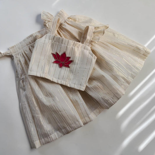 Pre-order: Pink Lotus Patchwork Skirt & Top Set for Girls (Sibling Set)