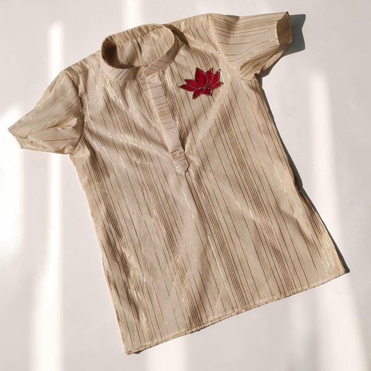 Pre-order: Pink Lotus Patchwork Kurta for Boys (Sibling Set)