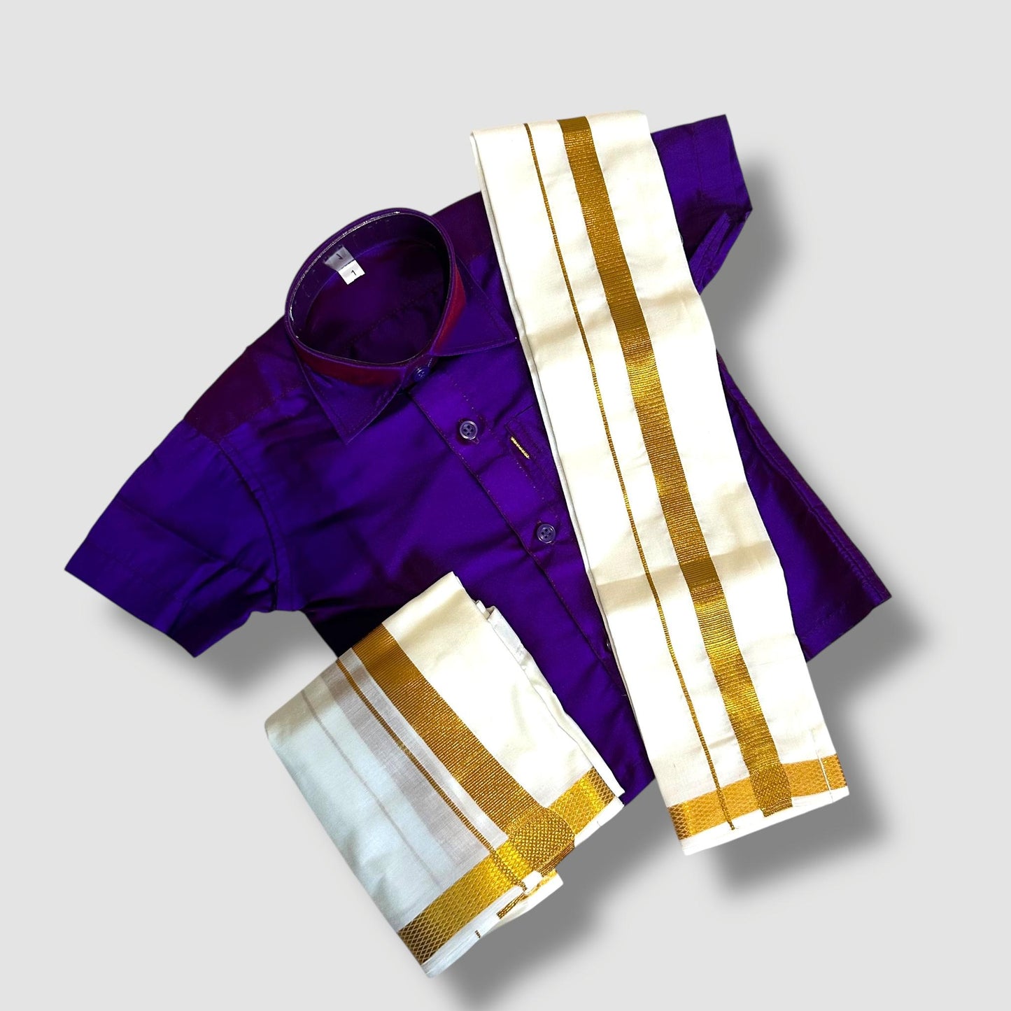 Royal Purple Shirt, Mundu and Dhoti Set