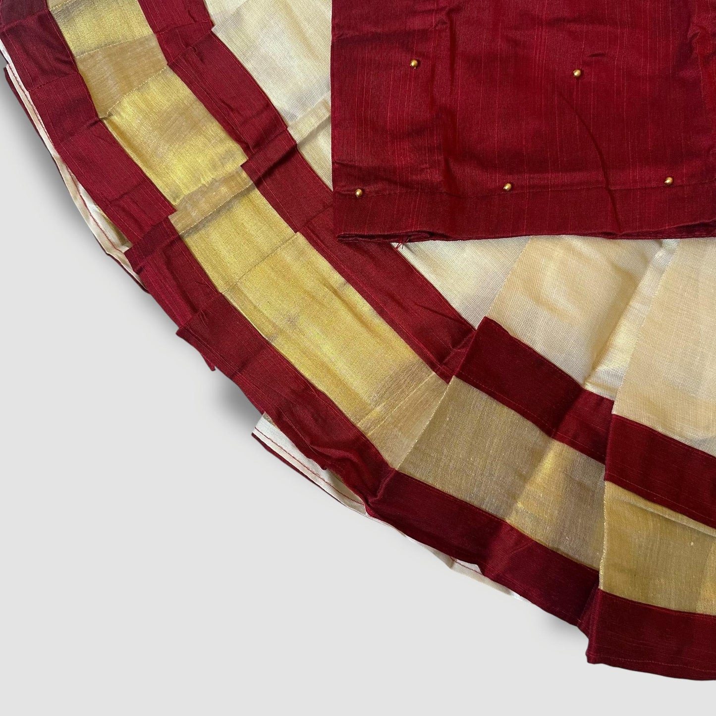 Maroon Temple Coin Kasavu Skirt Set