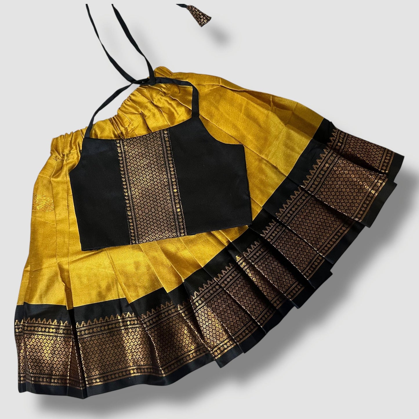 Mustard Yellow Zari Skirt with Tie-Up Black Top