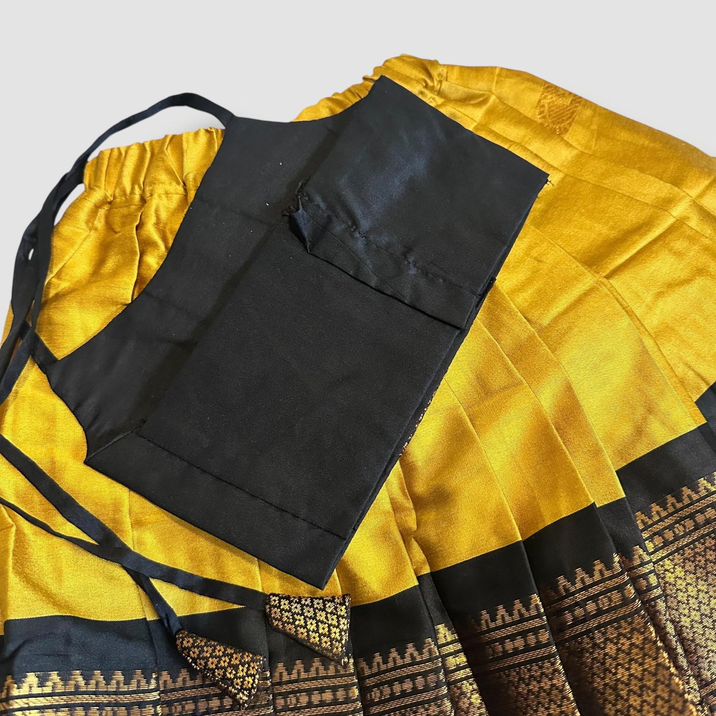 Mustard Yellow Zari Skirt with Tie-Up Black Top