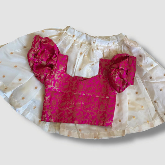 Hot Pink Gold Brocade with Gold Bhutta skirt