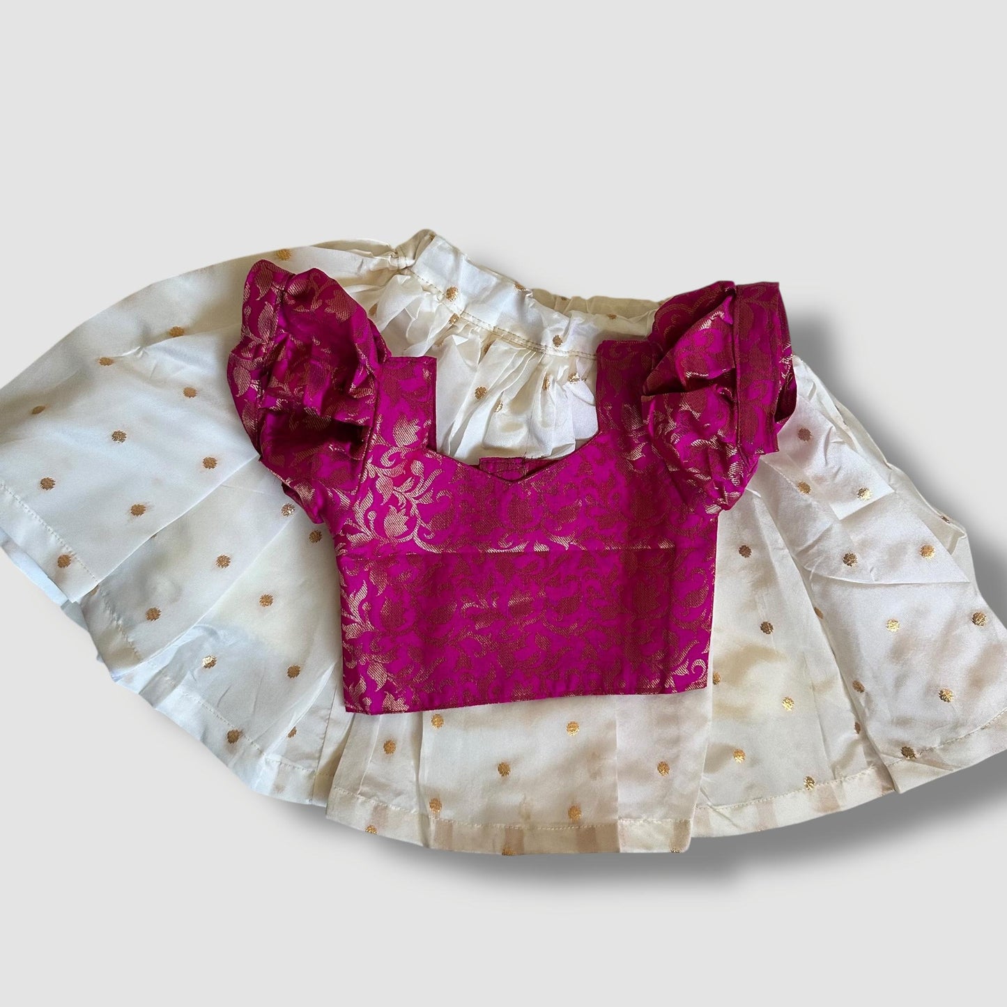 Hot Pink Gold Brocade with Gold Bhutta skirt