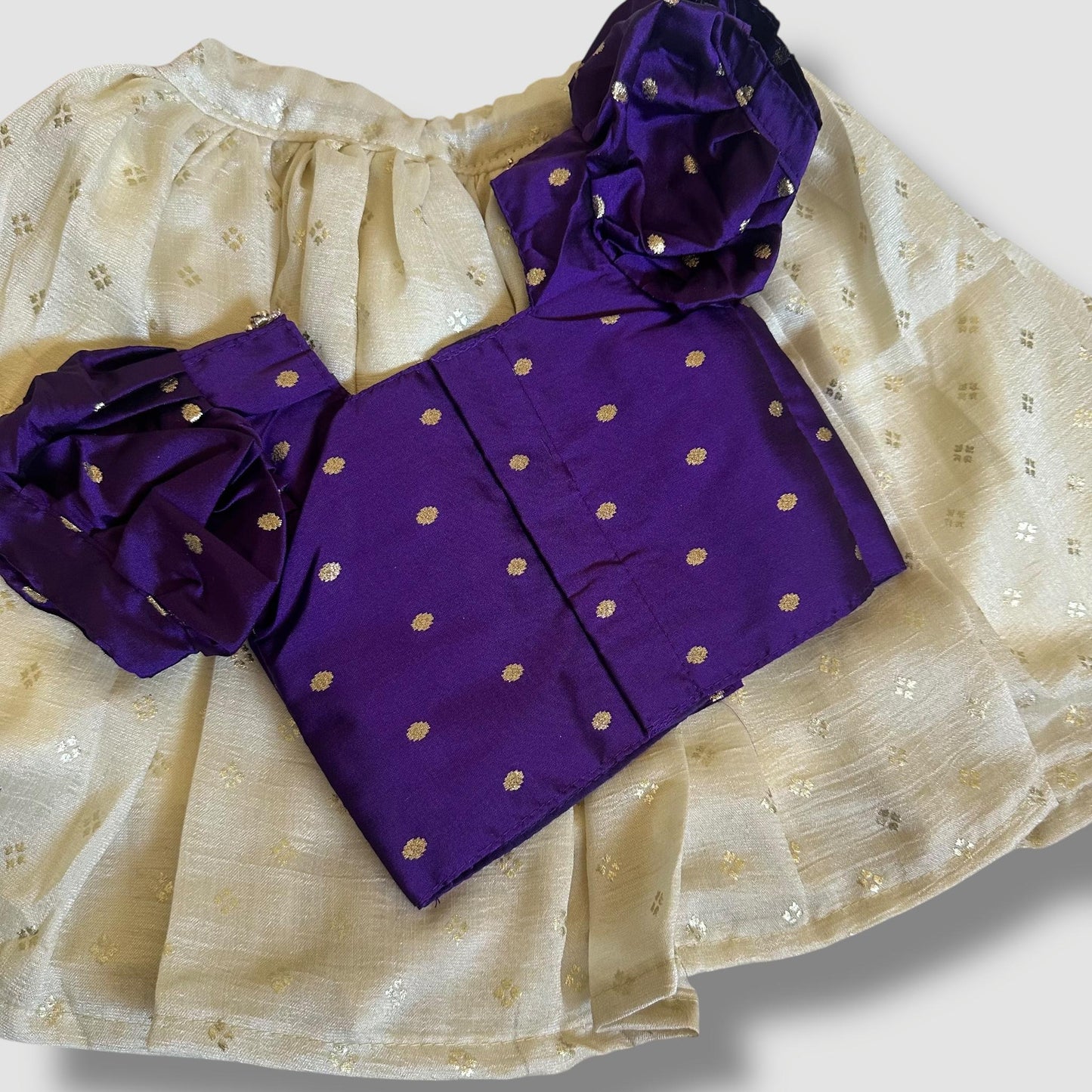 Violet Puff Sleeve Blouse & Vichitra Silk Skirt Set