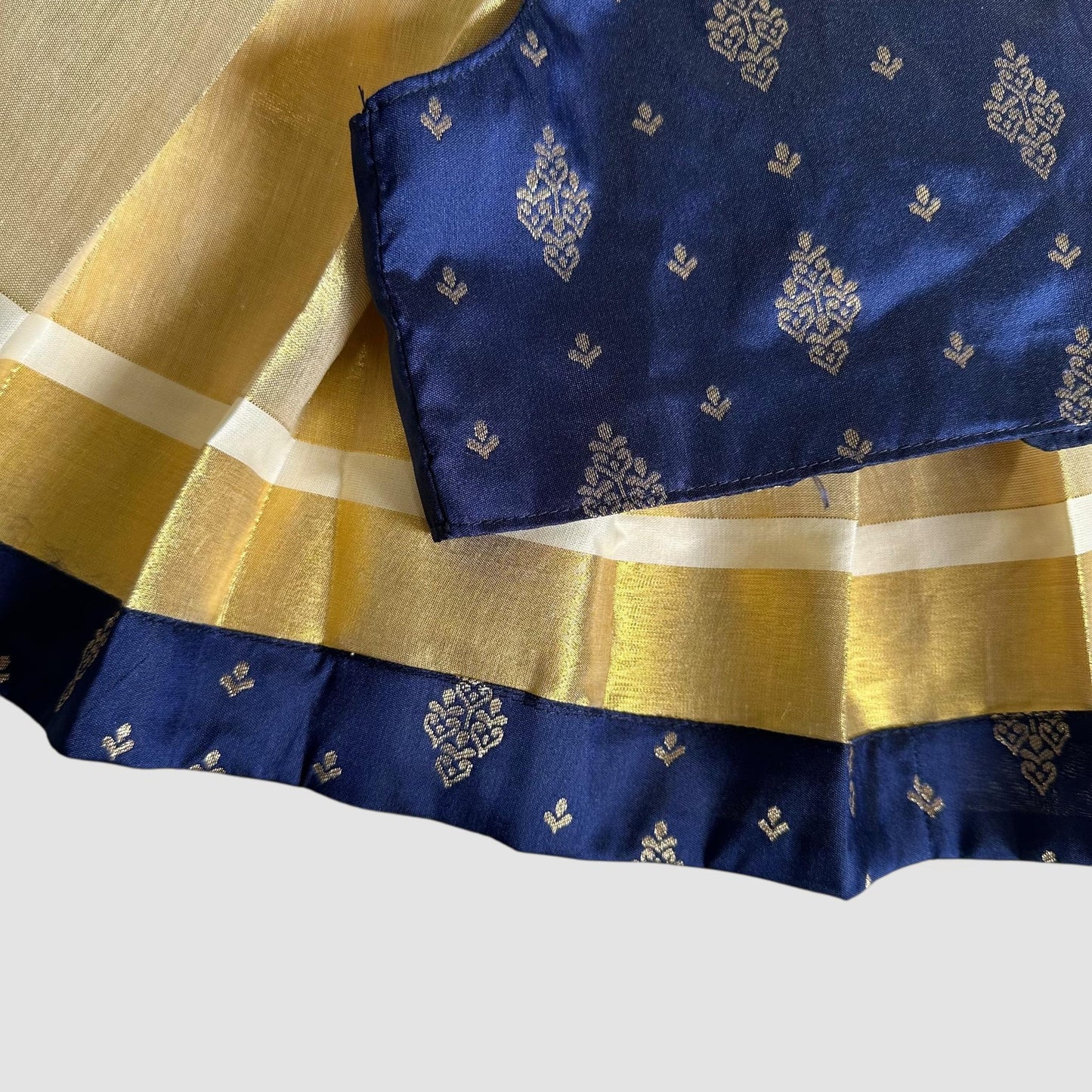 Royal Blue Brocade & Gold Tissue Skirt Set