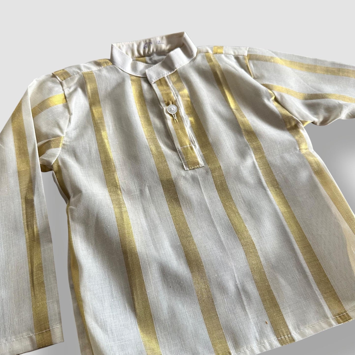 Cream & Gold Striped Boys Kurta