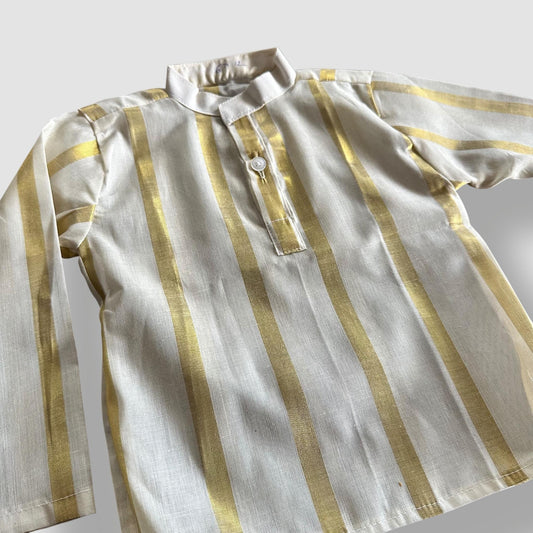 Cream & Gold Striped Boys Kurta