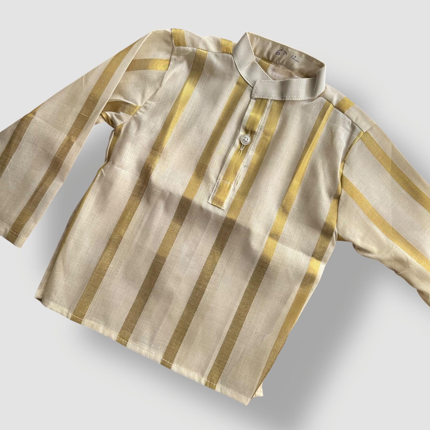 Cream & Gold Striped Boys Kurta