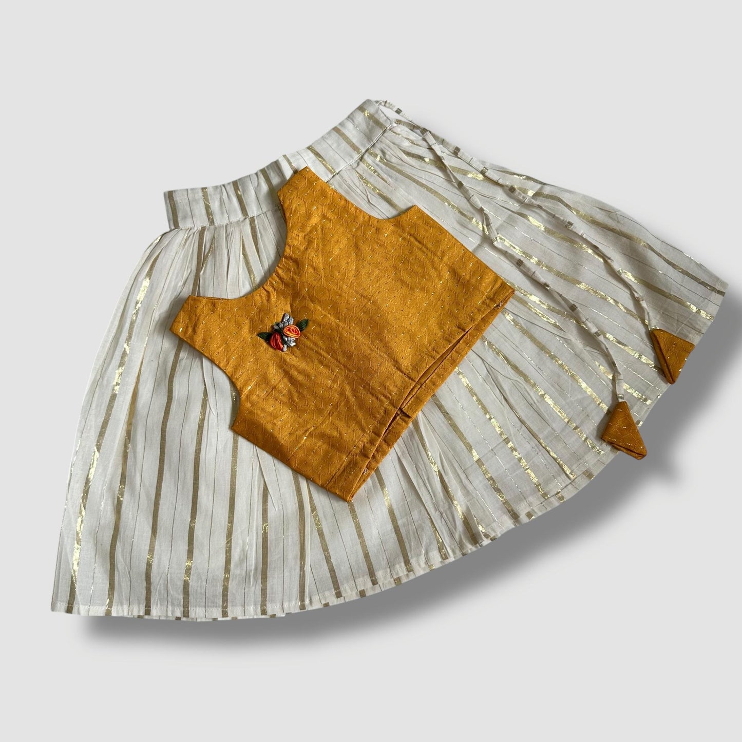 Mustard & Gold Striped Pavada Set