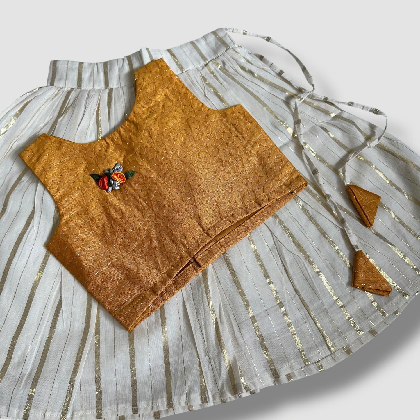 Mustard & Gold Striped Pavada Set