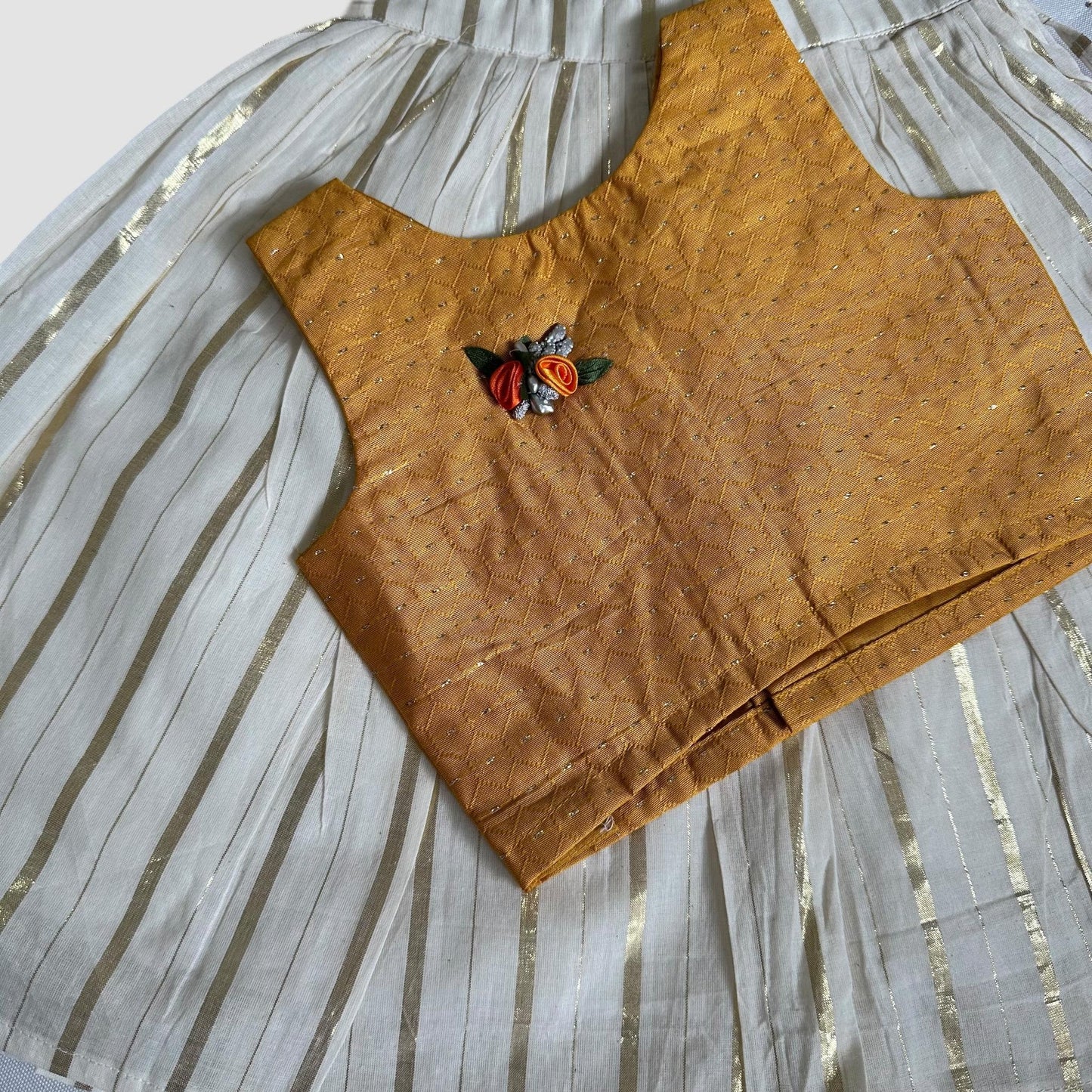 Mustard & Gold Striped Pavada Set