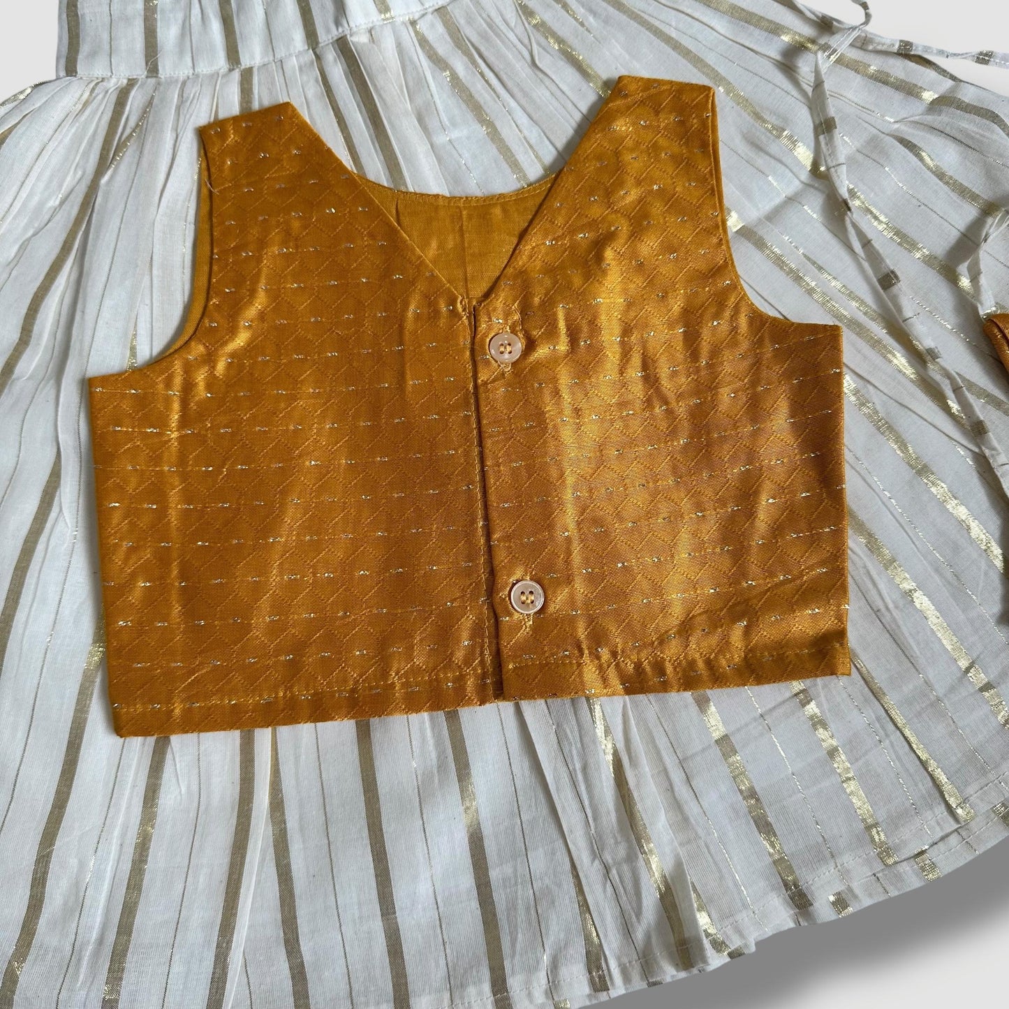 Mustard & Gold Striped Pavada Set