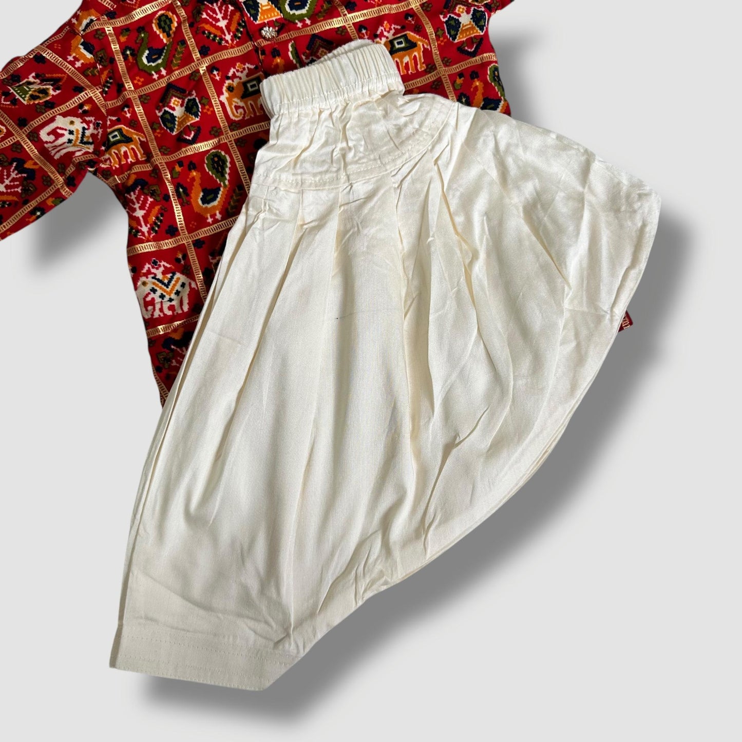 Red Printed Kurta Set with Ivory Patiala Pants