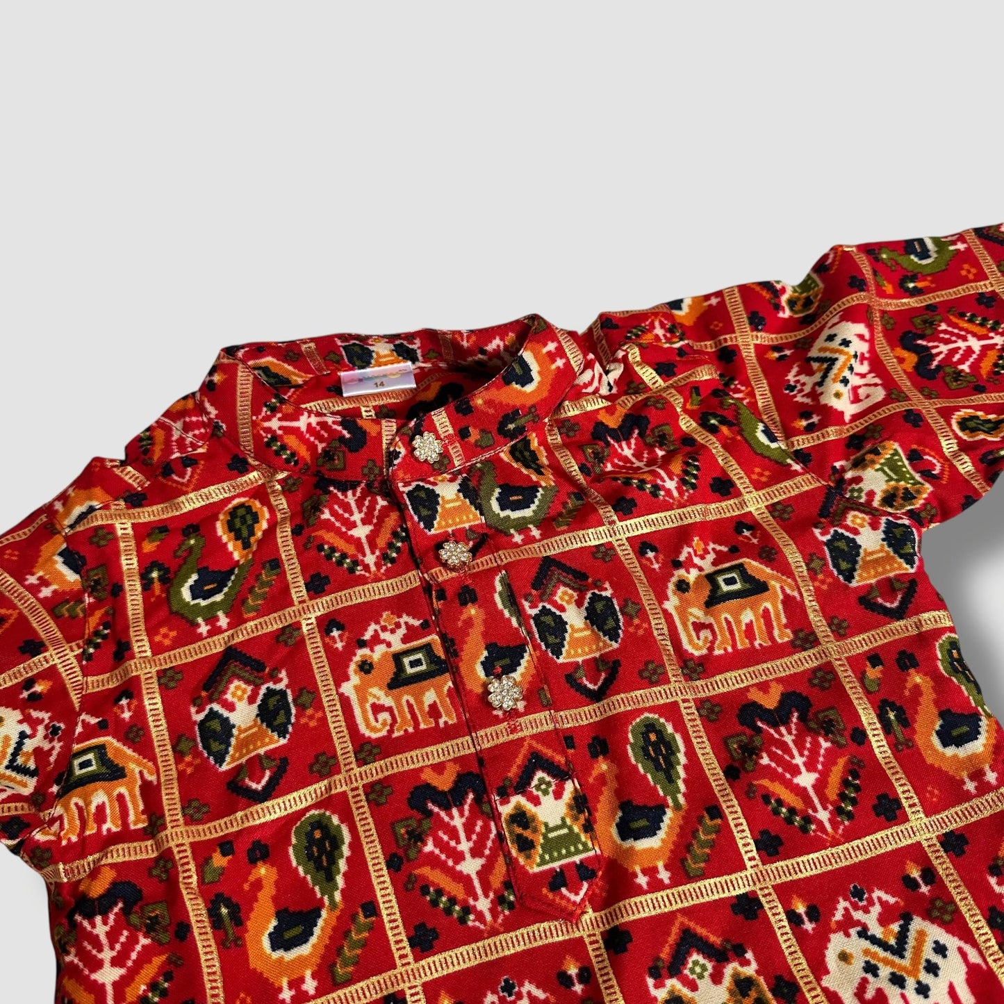 Red Printed Kurta Set with Ivory Patiala Pants