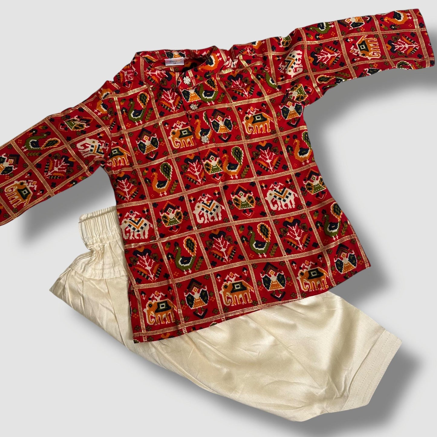 Red Printed Kurta Set with Ivory Patiala Pants