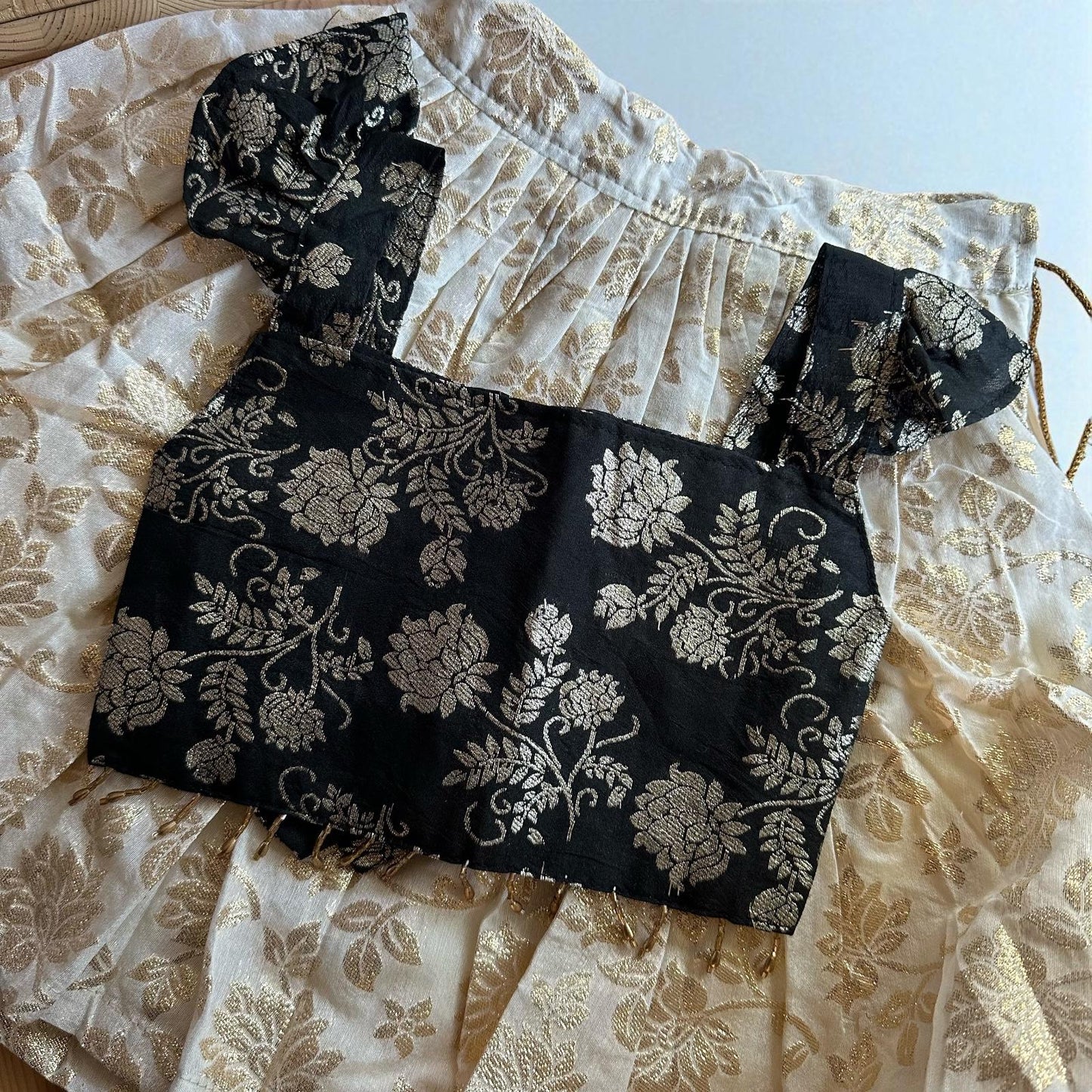 Black Brocade Top with Ivory Skirt Set