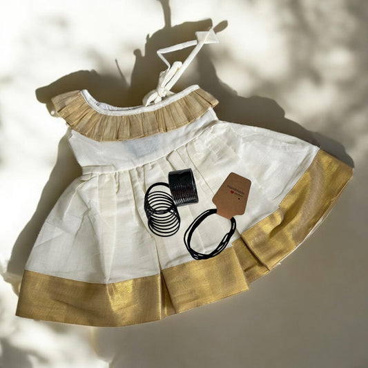 Set with Frill Shoulder Kasavu Frock