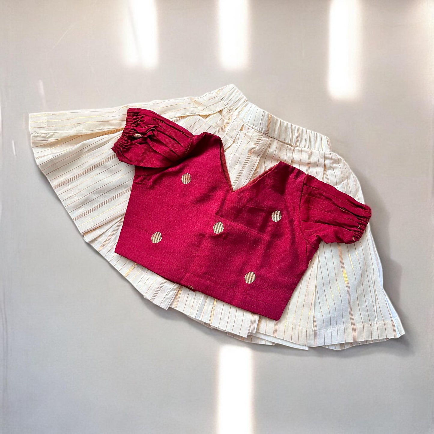 Festive Bhutta Top & Gold Stripe Skirt Combo