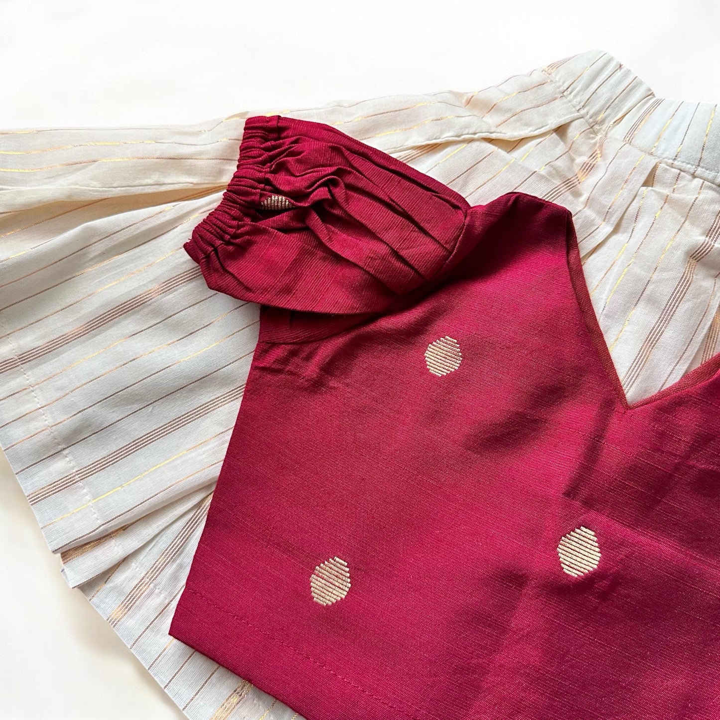 Festive Bhutta Top & Gold Stripe Skirt Combo