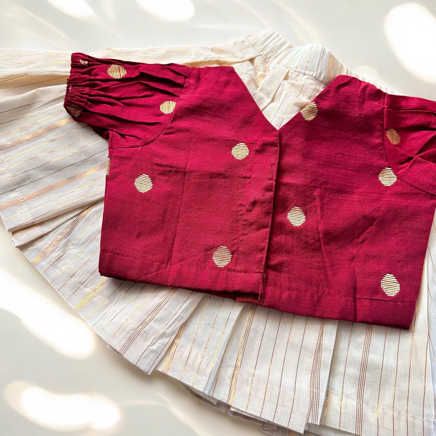 Festive Bhutta Top & Gold Stripe Skirt Combo