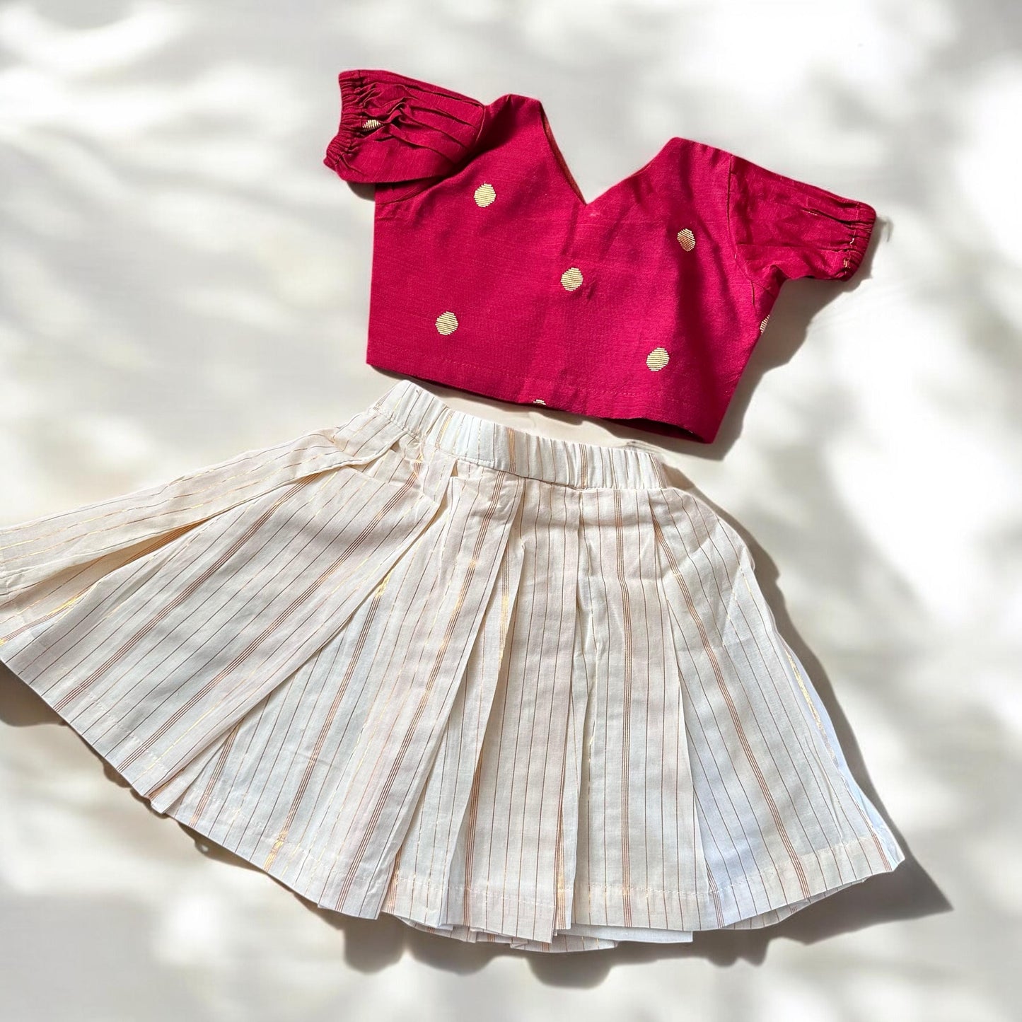 Festive Bhutta Top & Gold Stripe Skirt Combo