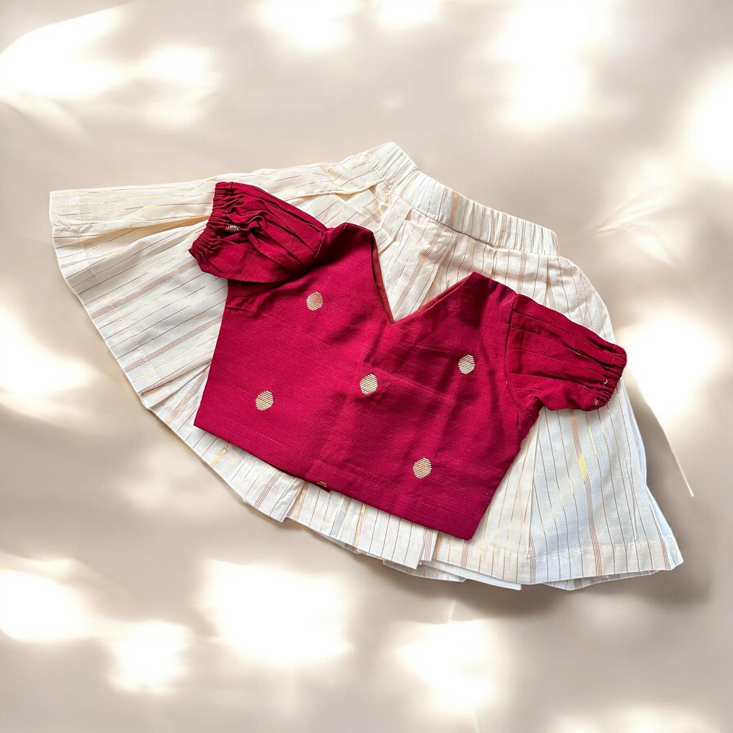 Festive Bhutta Top & Gold Stripe Skirt Combo