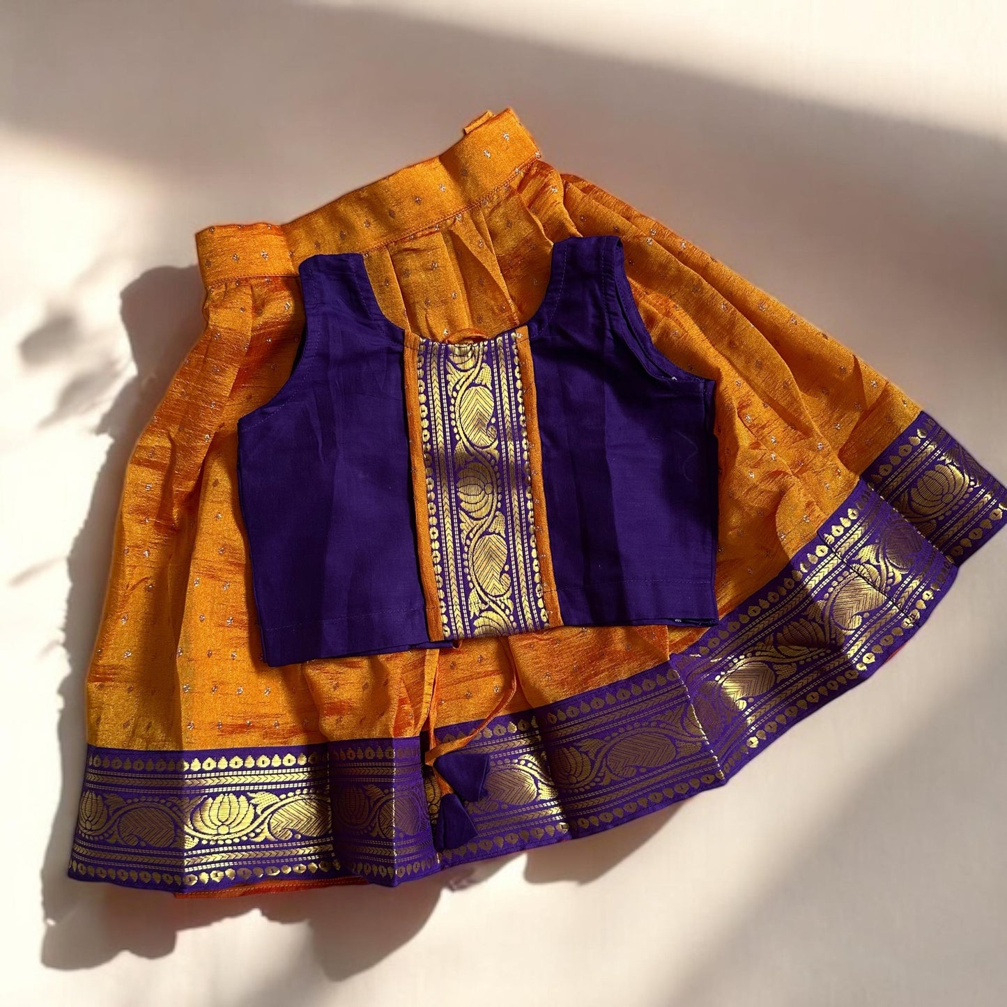 Violet & Orange Kasavu Pavada Set