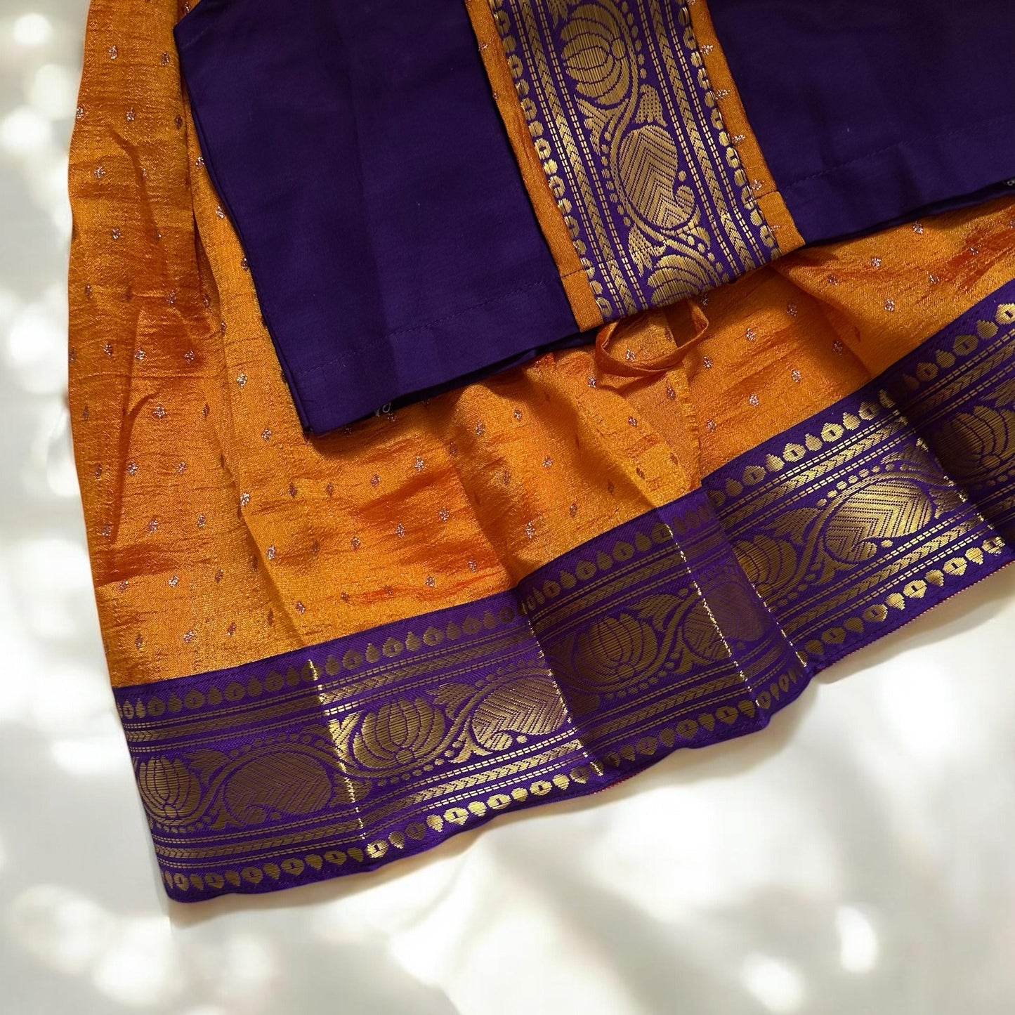 Violet & Orange Kasavu Pavada Set