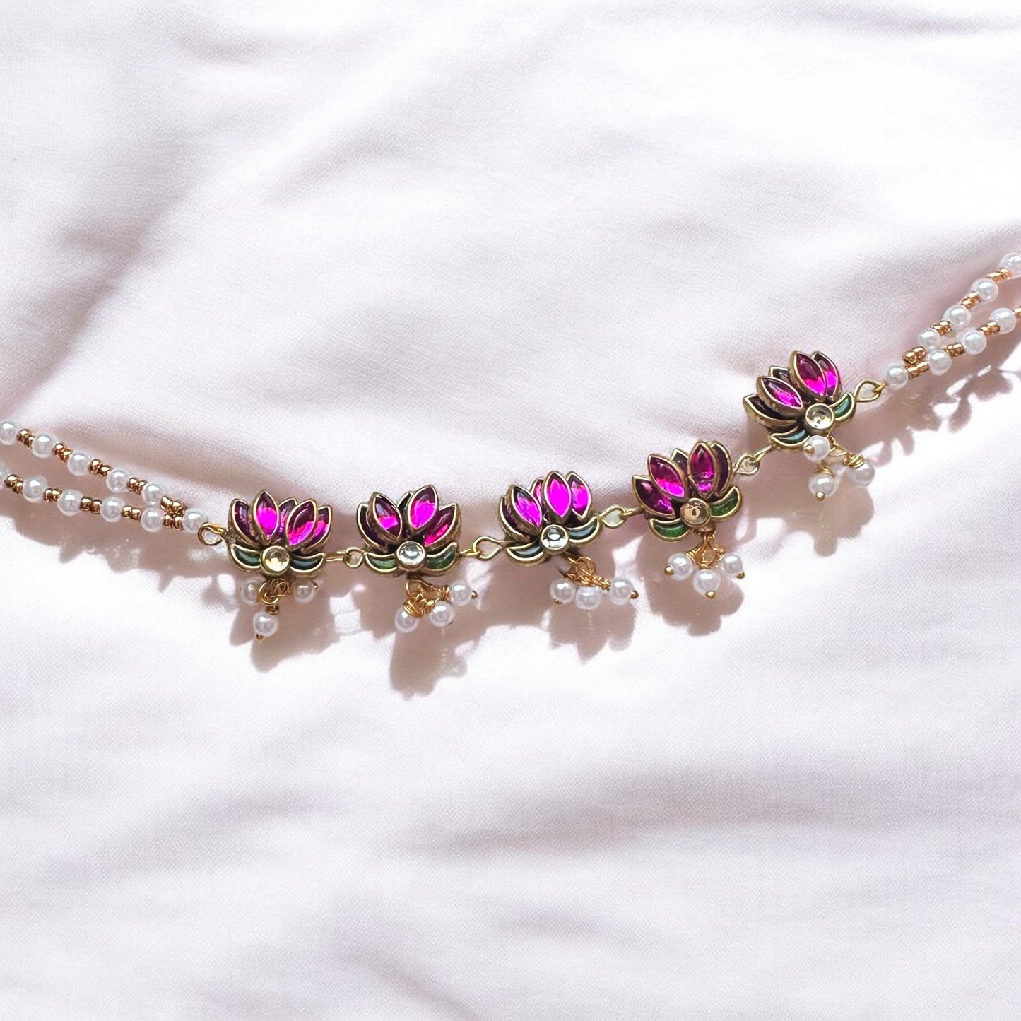 Handmade Pink Lotus Pearl Choker - Kids size