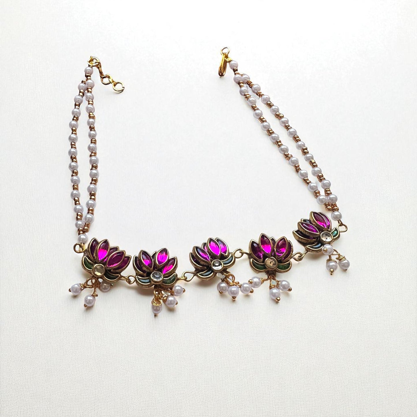 Handmade Pink Lotus Pearl Choker - Kids size