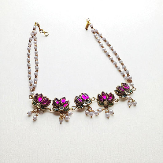 Handmade Pink Lotus Pearl Choker - Kids size