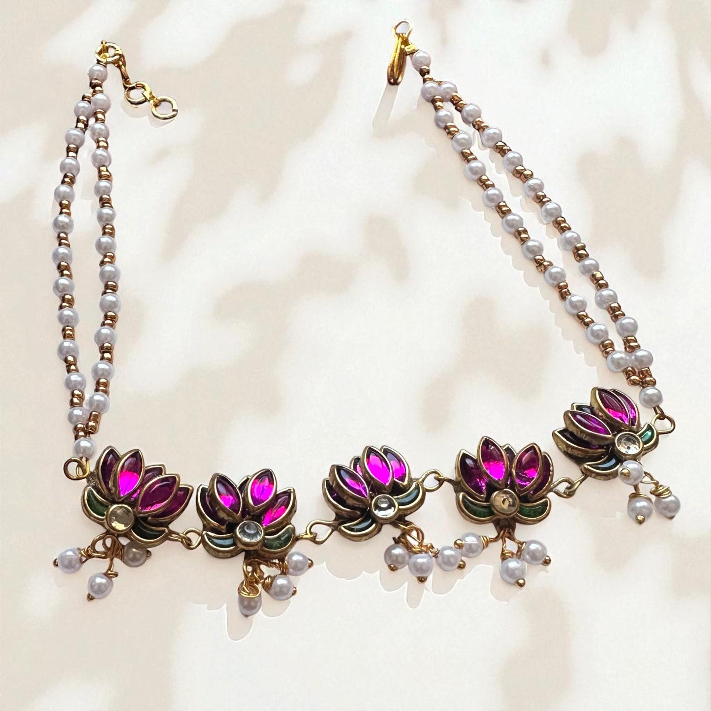 Handmade Pink Lotus Pearl Choker - Kids size