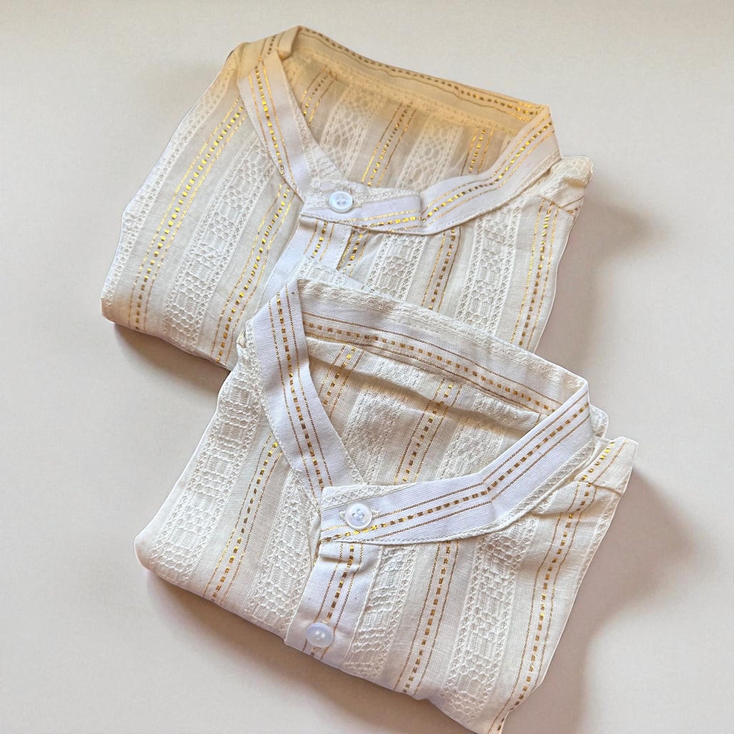 Classic Cream and Gold Textured Kurta